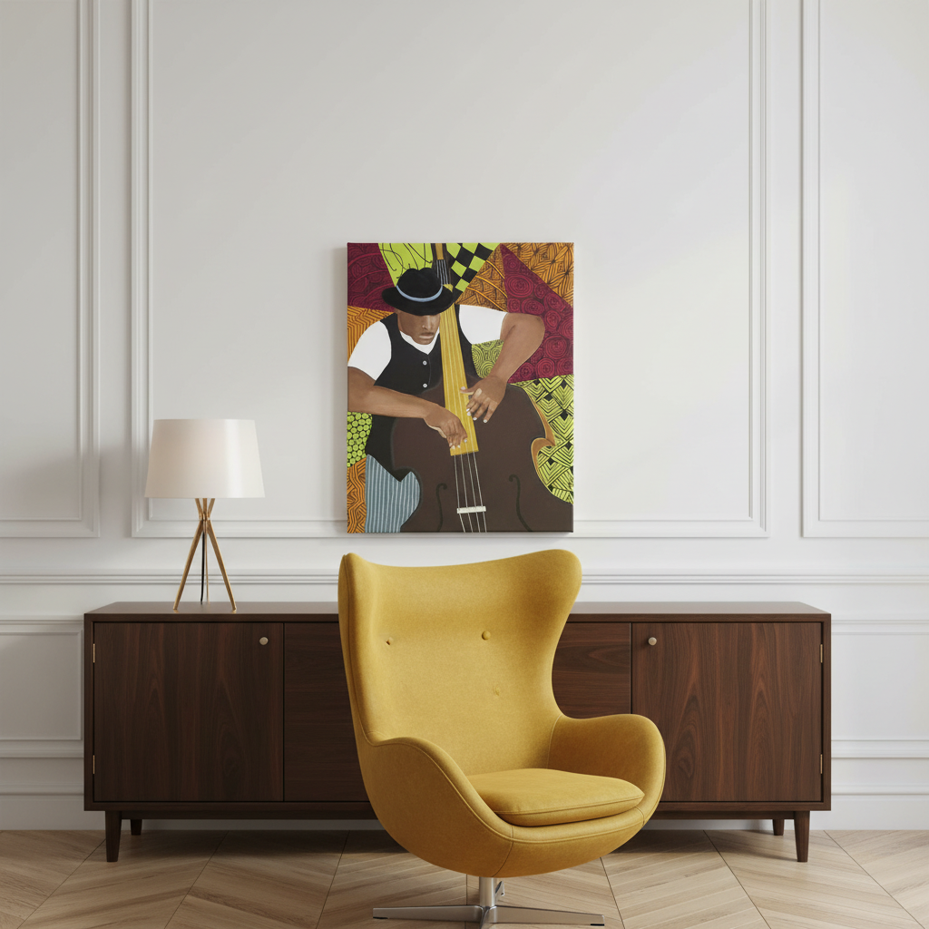 Black Bass Player Canvas Wall Art | American Music Wall Decor