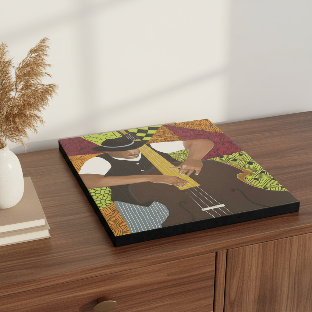 Black Bass Player Canvas Wall Art | American Music Wall Decor