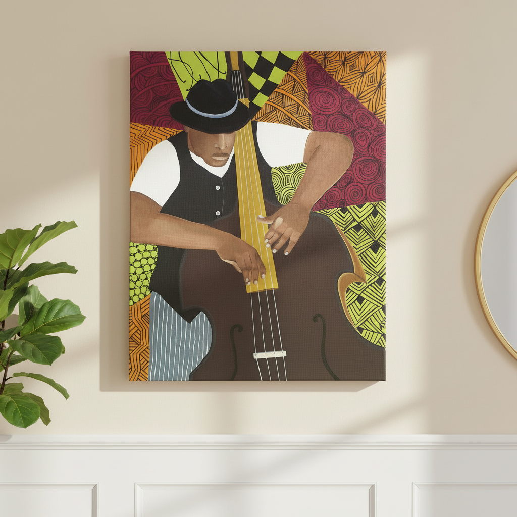 Black Bass Player Canvas Wall Art | American Music Wall Decor