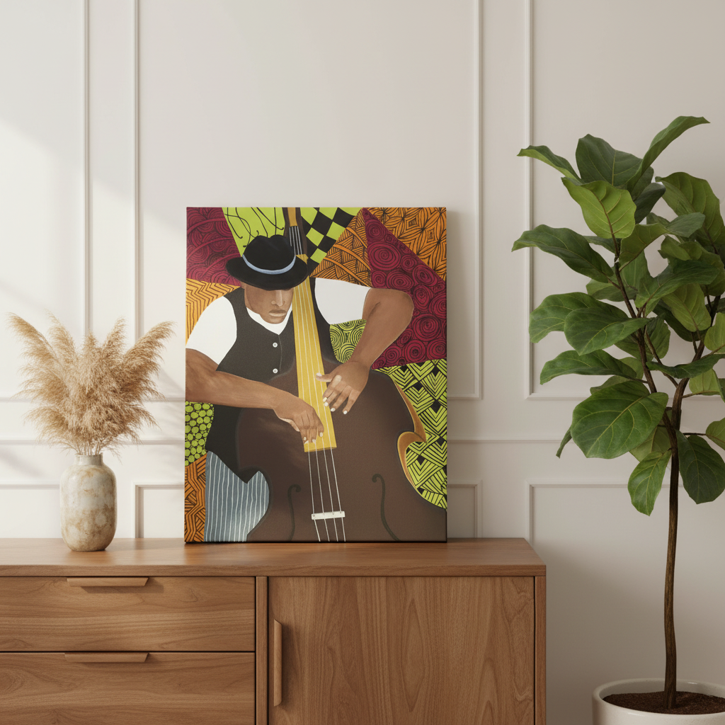 Black Bass Player Canvas Wall Art | American Music Wall Decor