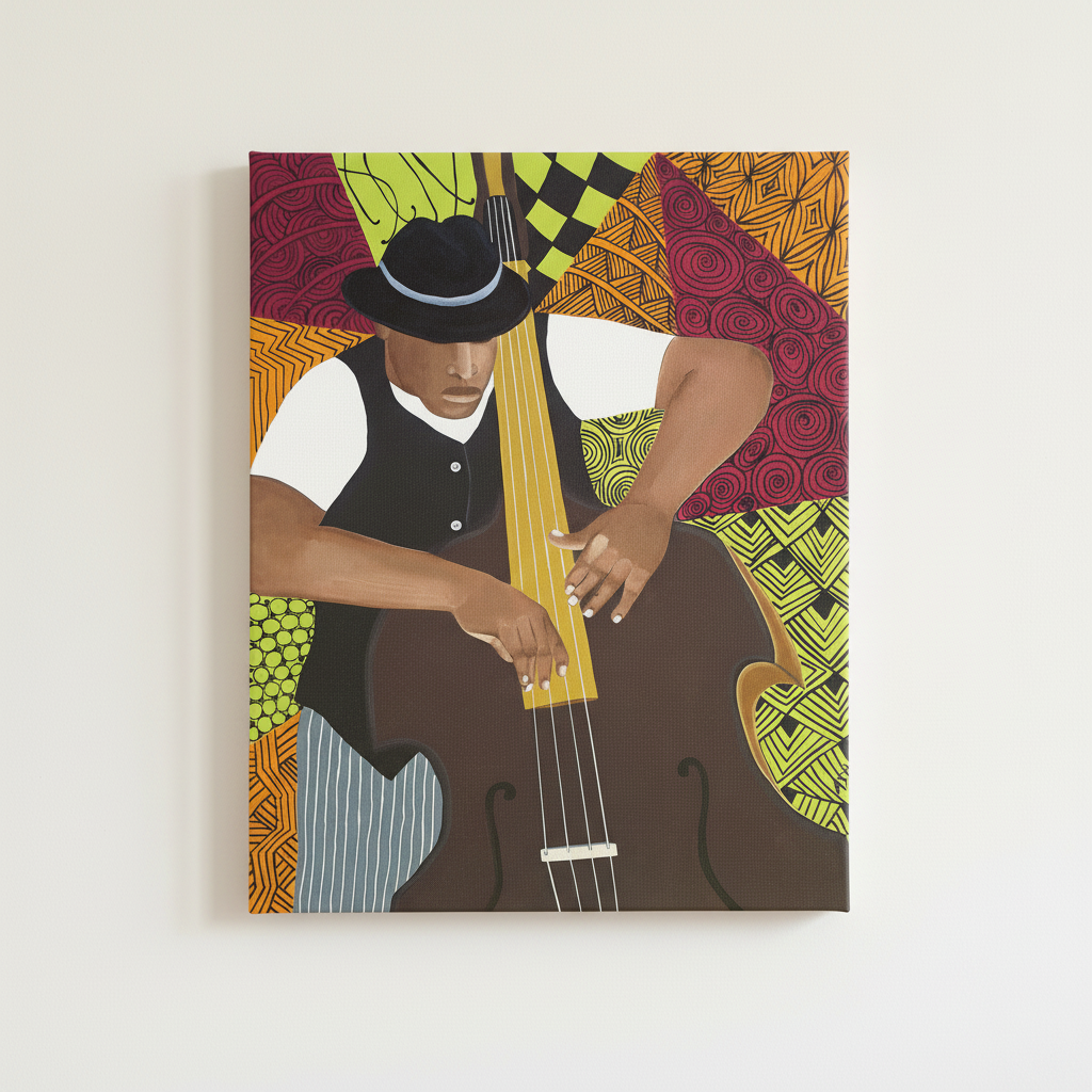 Black Bass Player Canvas Wall Art | American Music Wall Decor