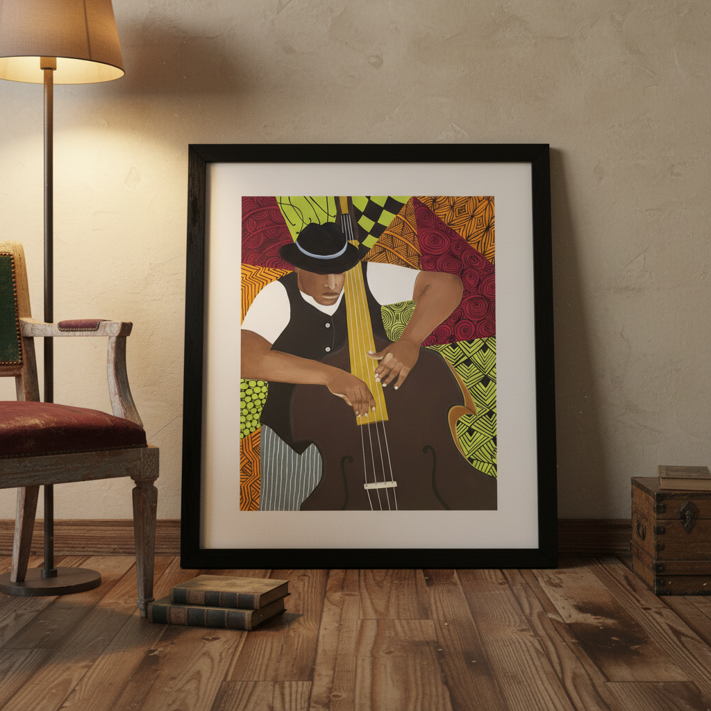 Black Bass Player Art Print | African American Music Wall Decor