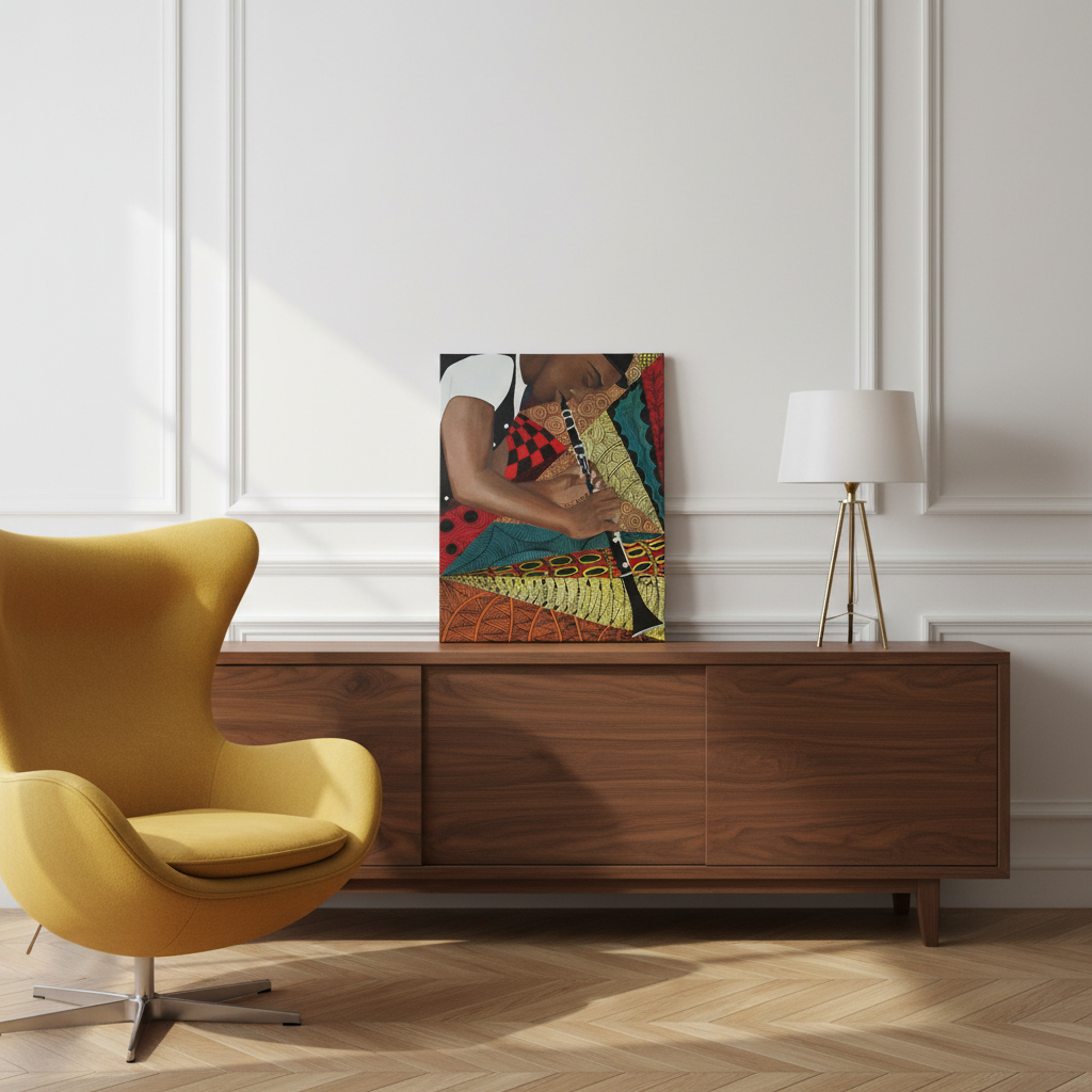 Black Clarinet Player Canvas Wall Art | African American Music Wall Decor