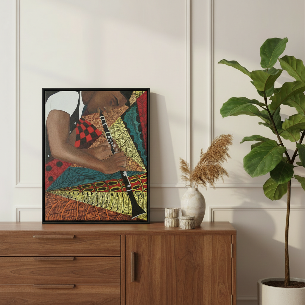 Black Clarinet Player Framed Canvas Wall Art | African American Decor