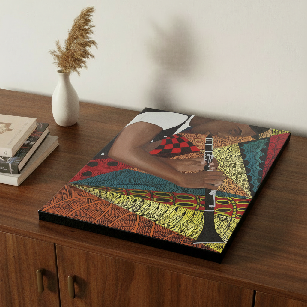 Black Clarinet Player Canvas Wall Art | African American Music Wall Decor