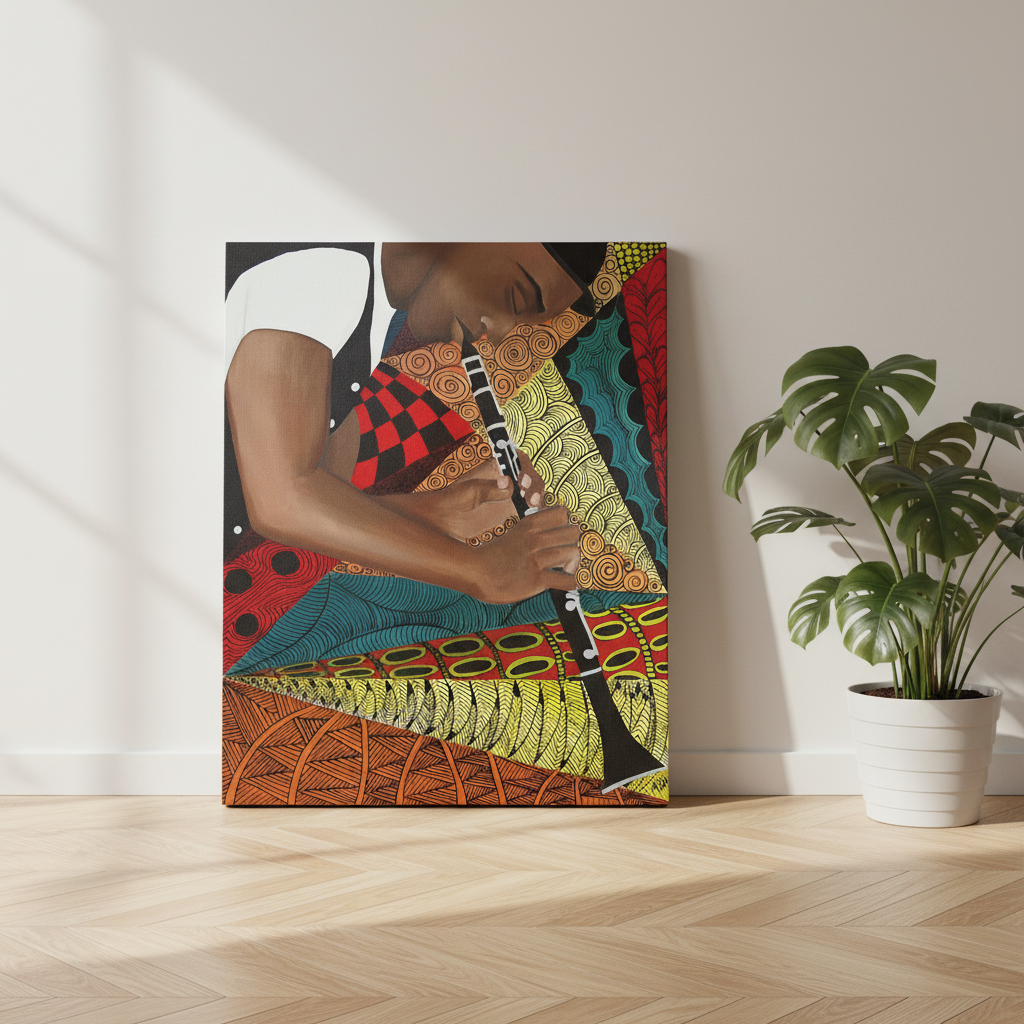 Black Clarinet Player Canvas Wall Art | African American Music Wall Decor