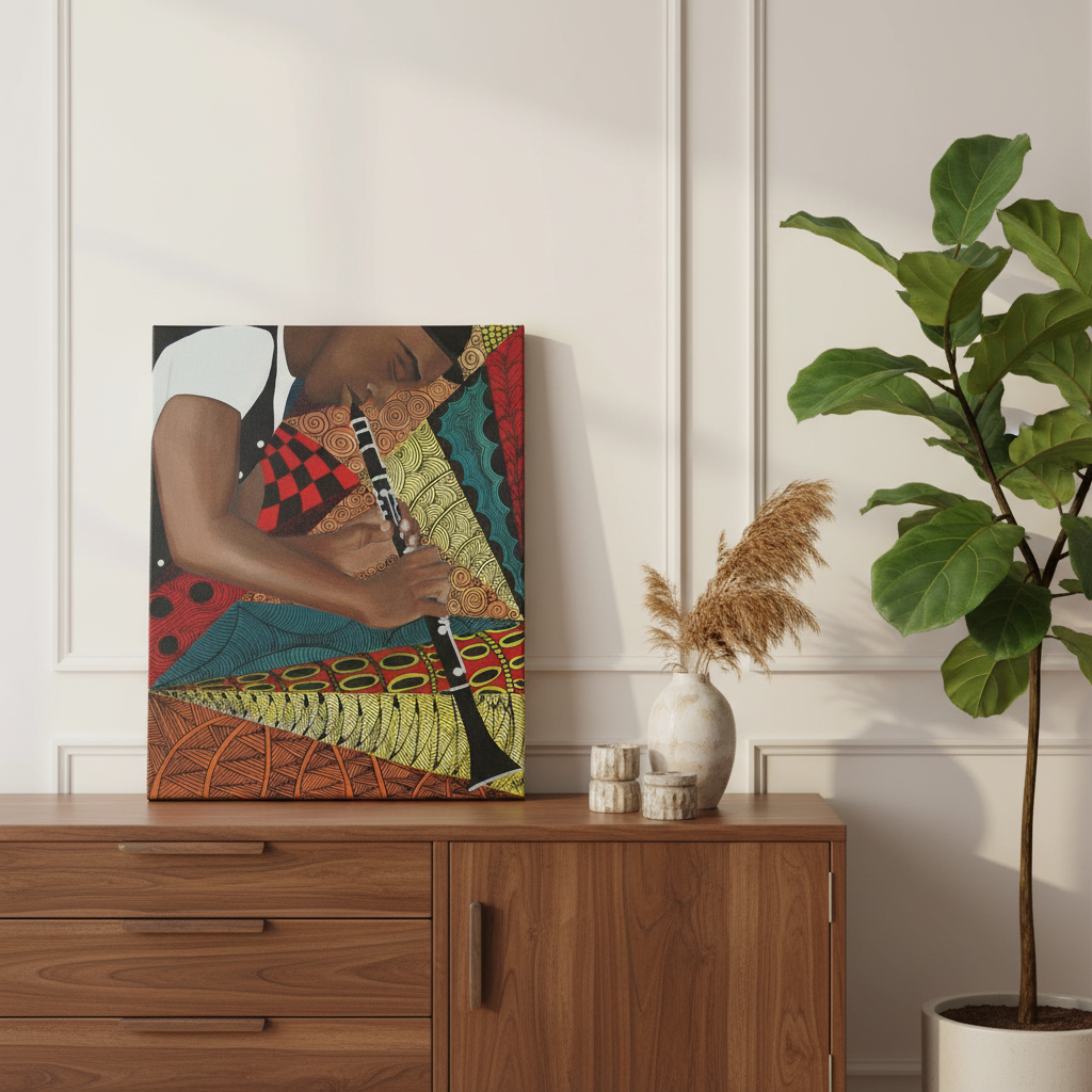 Black Clarinet Player Canvas Wall Art | African American Music Wall Decor