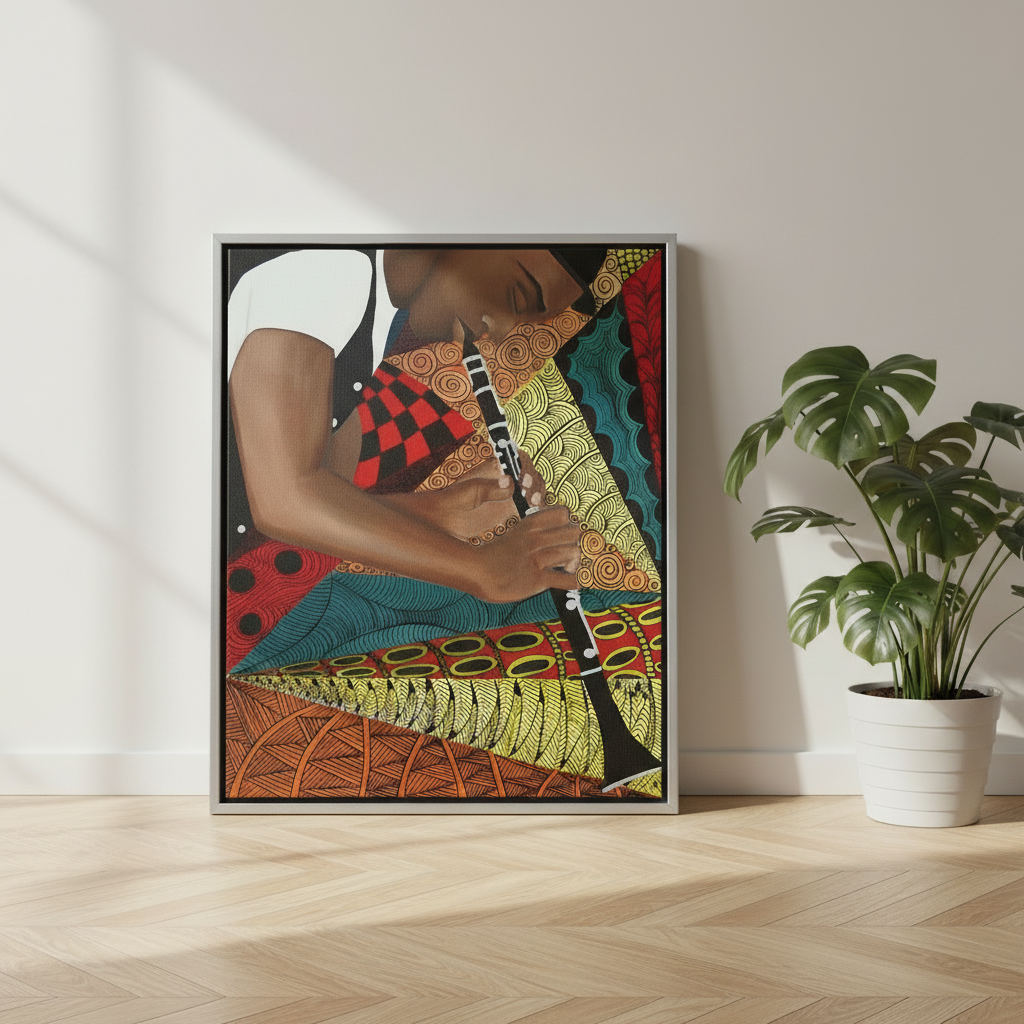 Black Clarinet Player Framed Canvas Wall Art | African American Decor