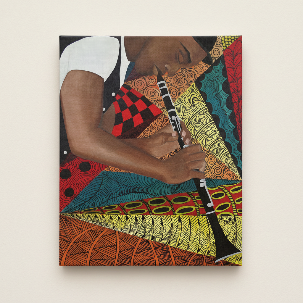 Black Clarinet Player Canvas Wall Art | African American Music Wall Decor