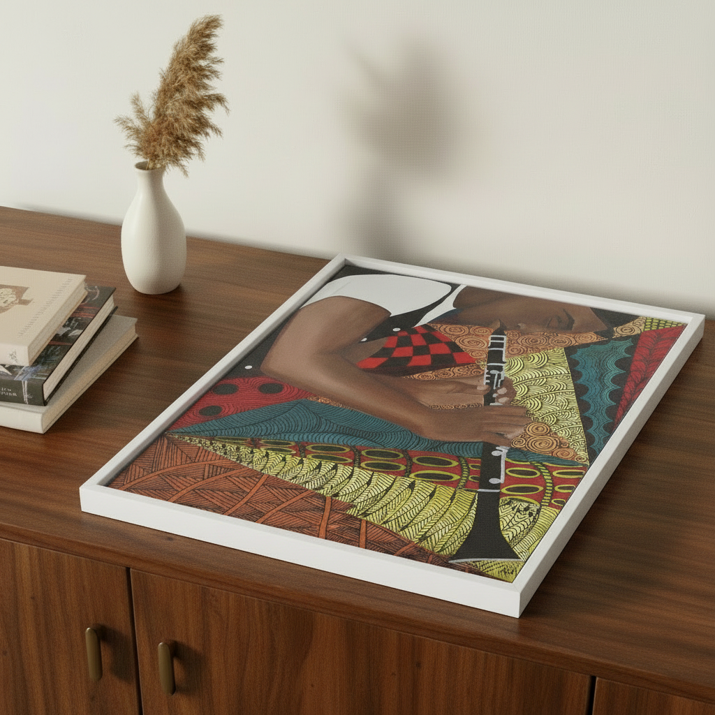 Black Clarinet Player Framed Canvas Wall Art | African American Decor