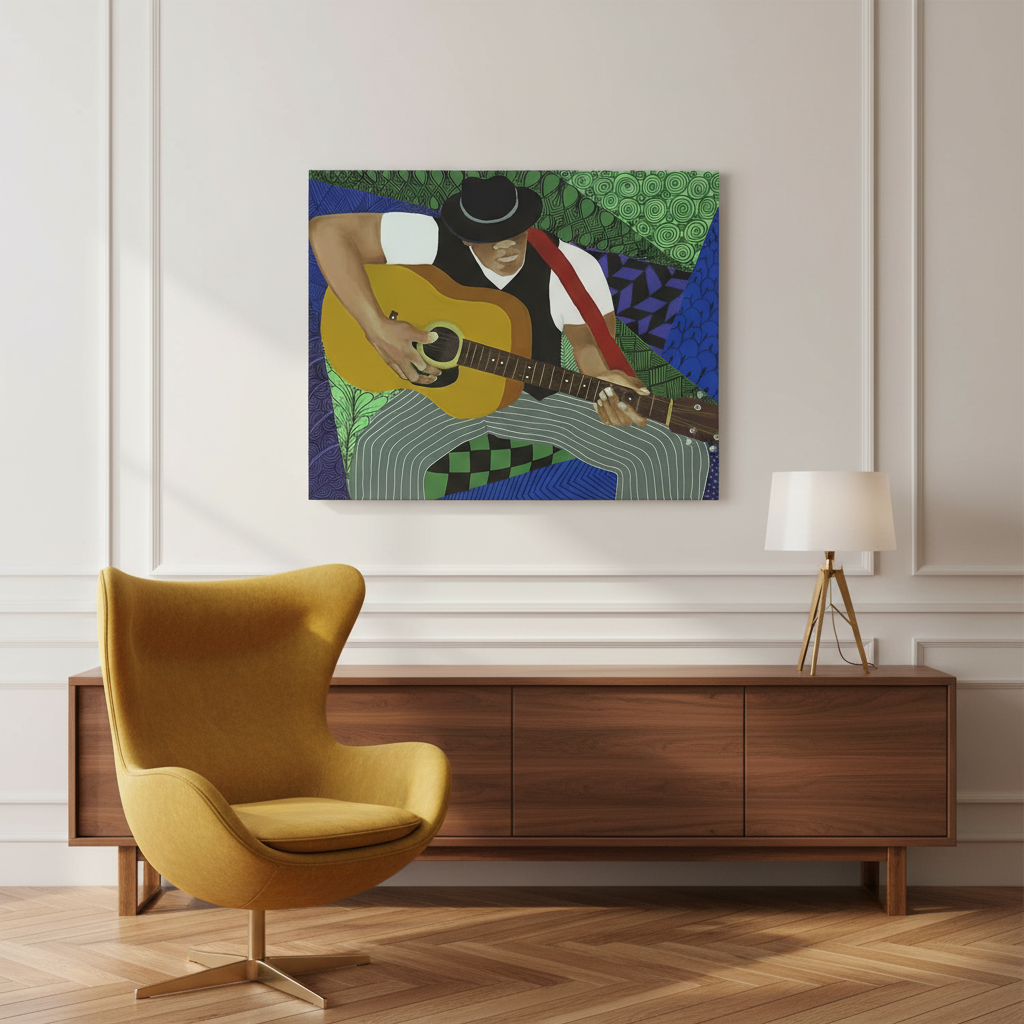 Black Blues Guitarist Canvas Wall Art | African American Music Home Decor