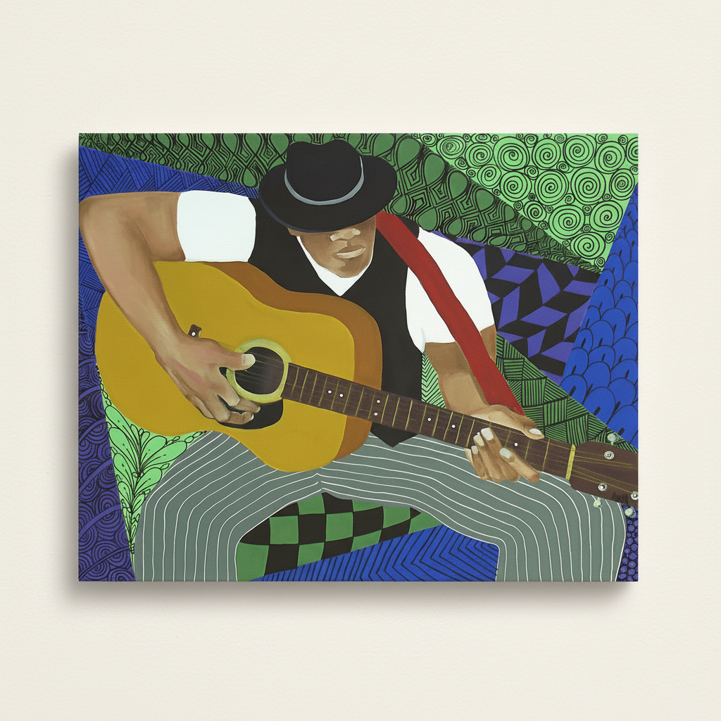Black Blues Guitarist Canvas Wall Art | African American Music Home Decor