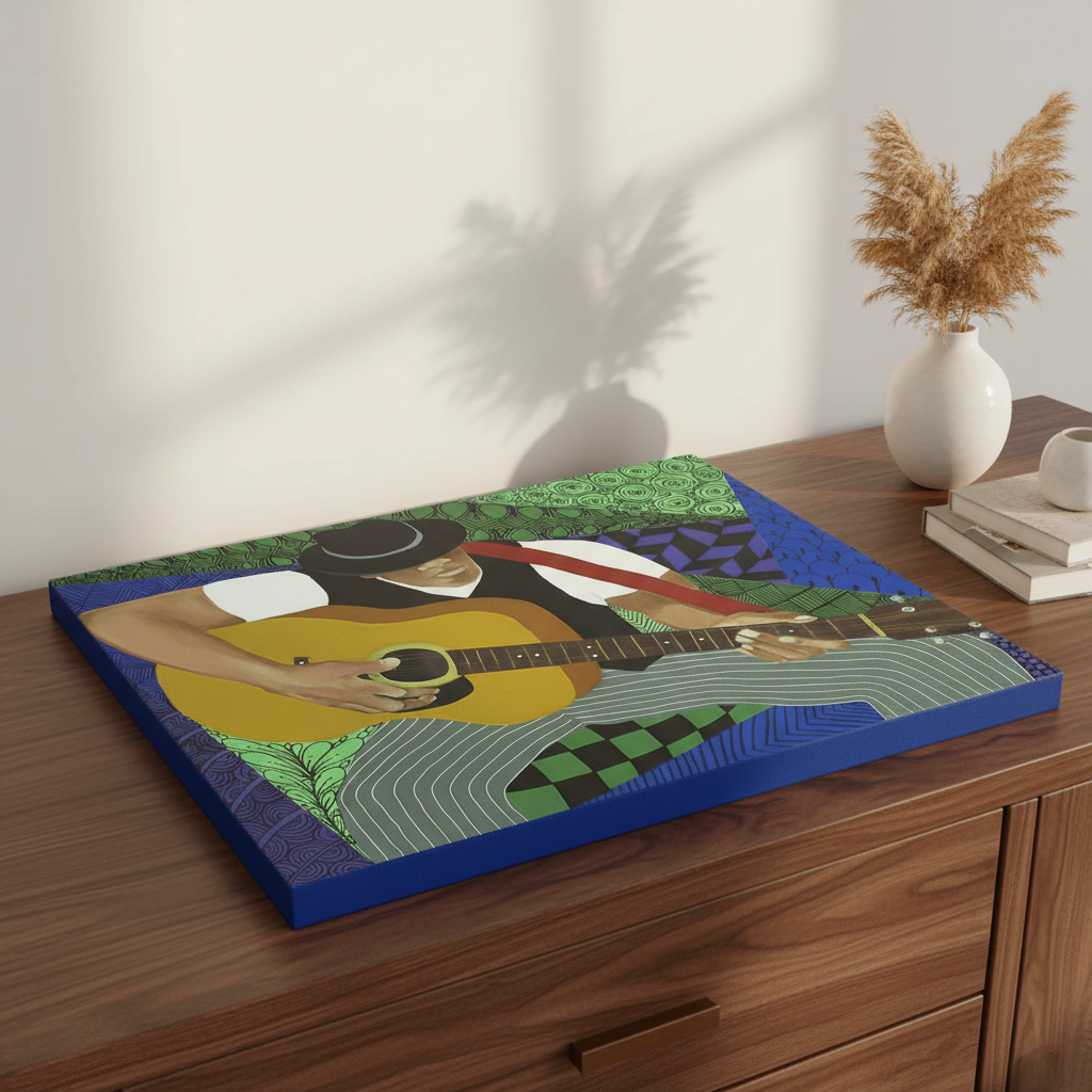 Black Blues Guitarist Canvas Wall Art | African American Music Home Decor