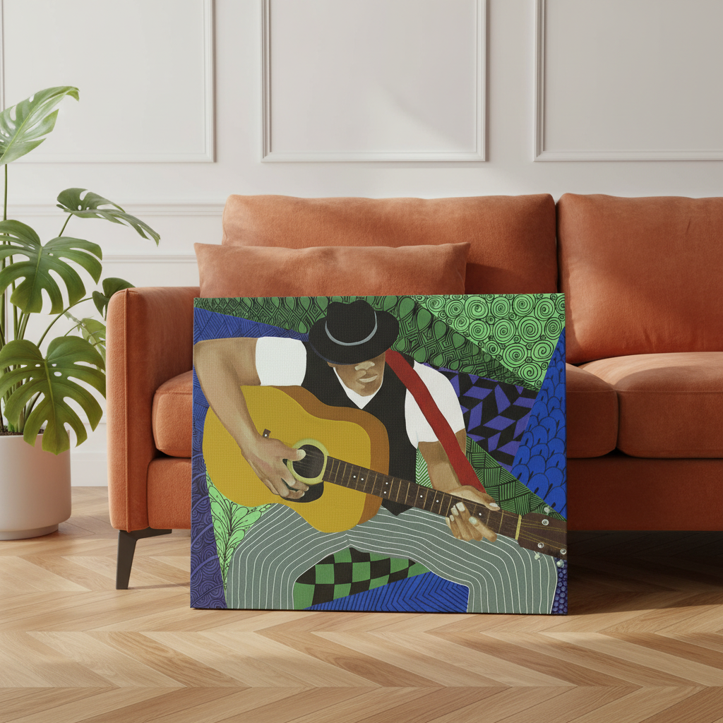 Black Blues Guitarist Canvas Wall Art | African American Music Home Decor