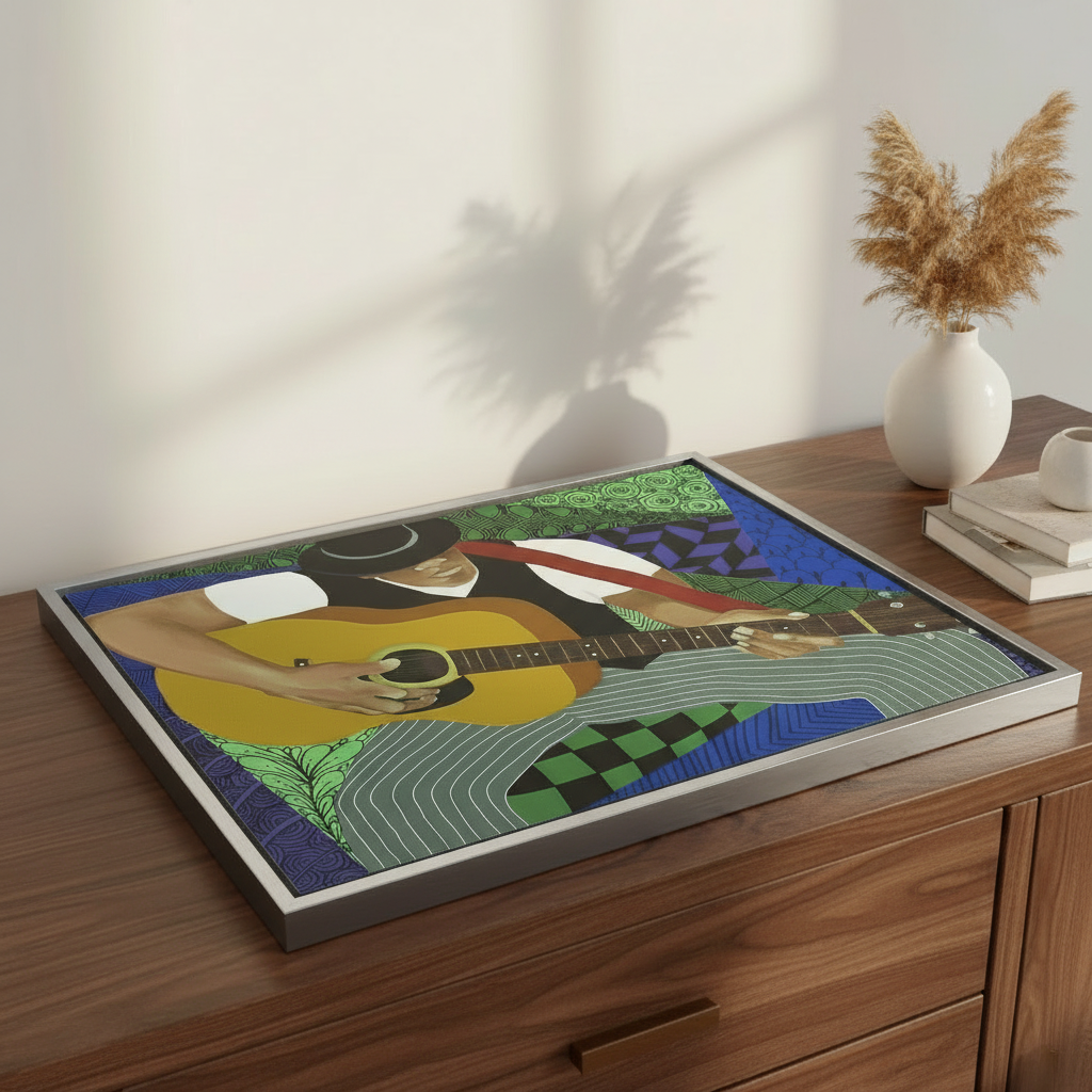 Black Blues Guitarist Framed Canvas Wall Art | Home Decor