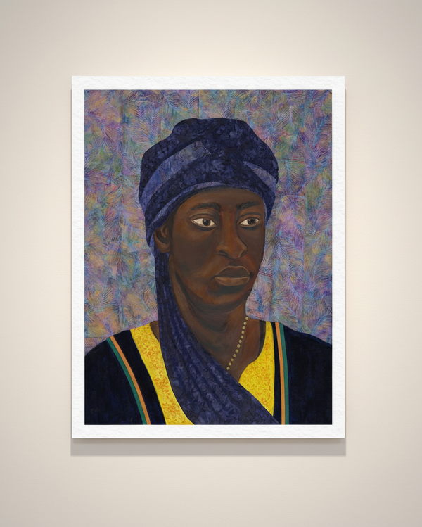 The African framed art print — full artwork image of Black man portrait with traditional headscarf