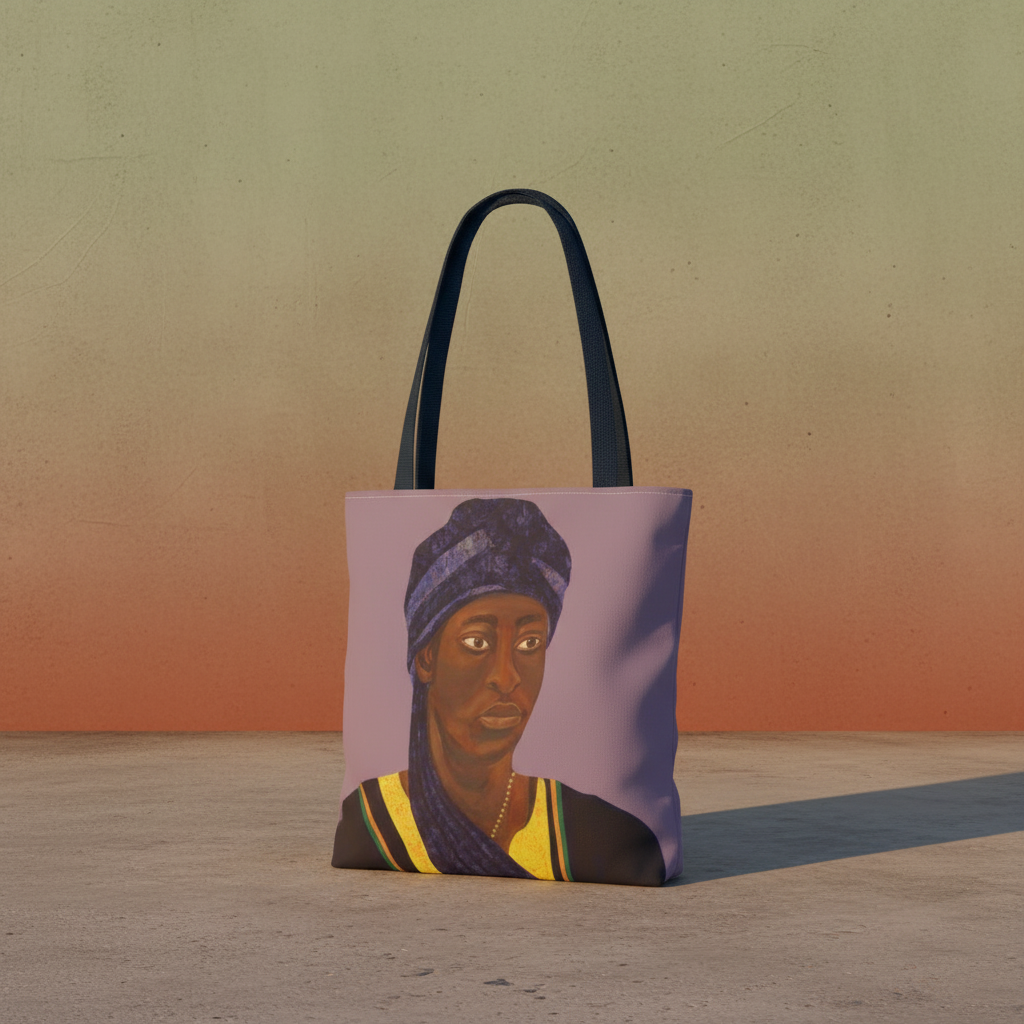 The African tote bag angled product shot — Pan-African precision design by Black artist Antionette Simmons Hodges