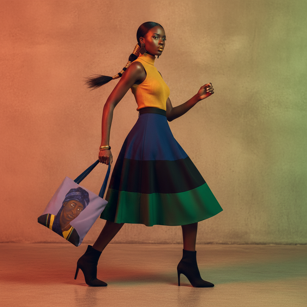 The African Art Tote Bag full body motion lifestyle shot — Pan-African precision design