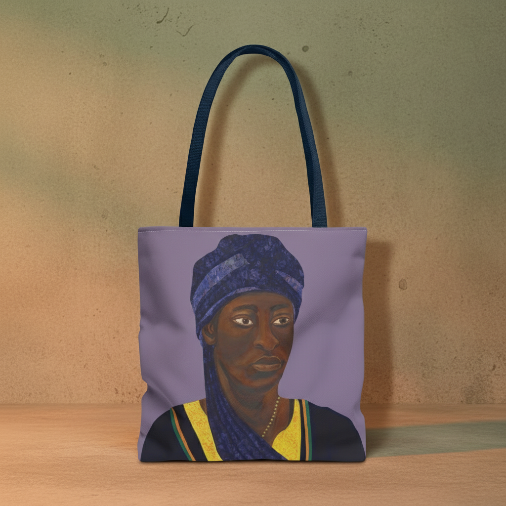 The African Art Tote Bag clean front view — Pan-African Black man portrait art on cotton canvas