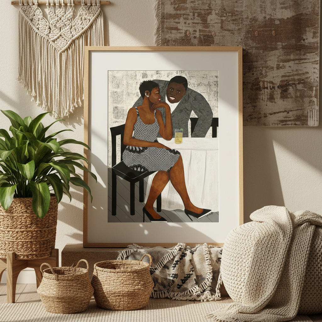 Black Couple Romance Art Print | African American Love Wall Decor