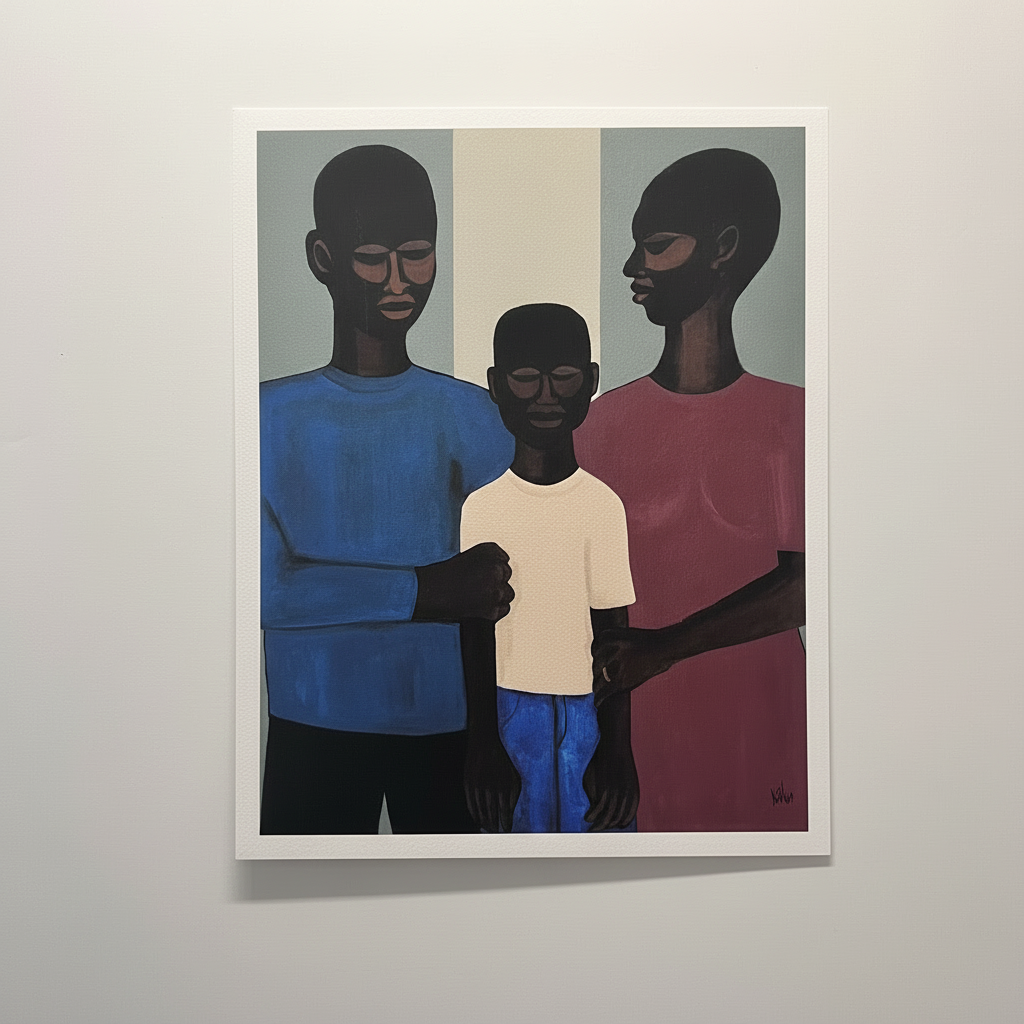 Black Family Art Print - African American Parents Child Portrait Decor