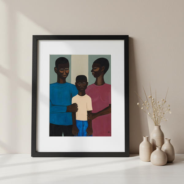 The Family art print in black frame — Black family portrait wall decor by Antionette Simmons Hodges