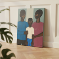 The Family canvas print Dutch tilt on floor with wainscoting and monstera — Black family wall art