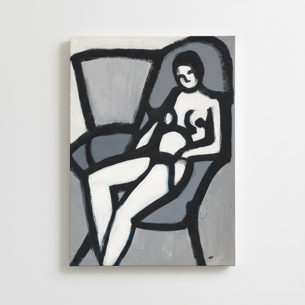 Black Figure canvas print — The Model vintage figure artwork on stretched canvas