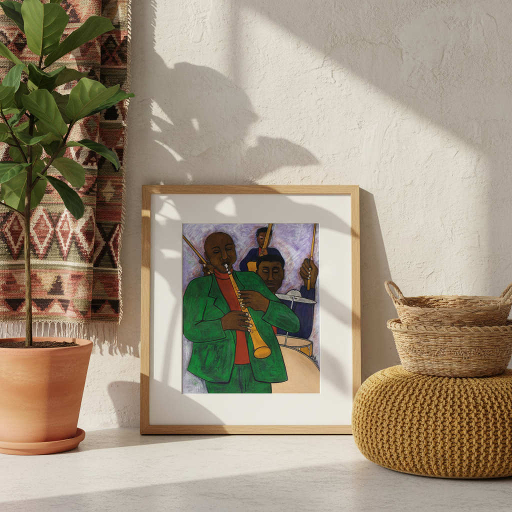 Black Jazz Trio Art Print | African American Music Wall Decor