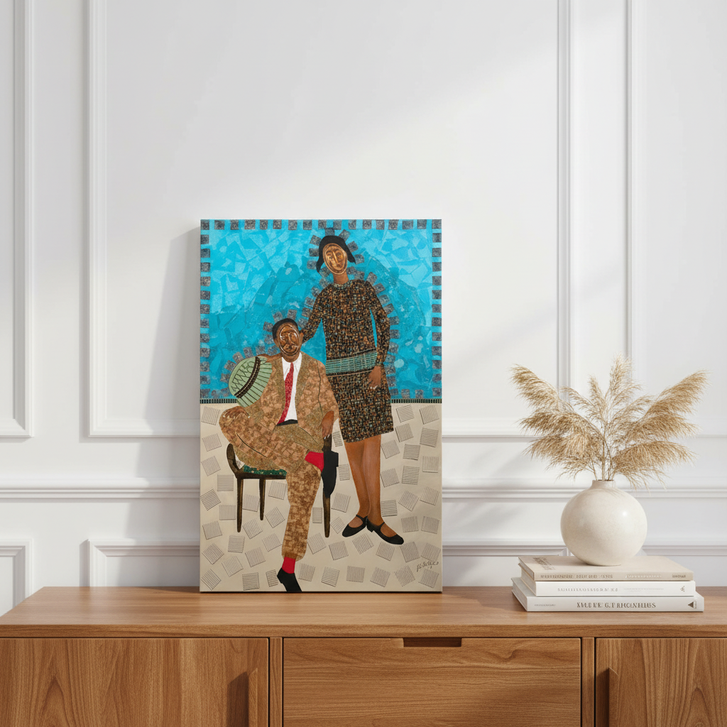 They Came Before Us 1 canvas print flat on oak sideboard — African mask canvas art