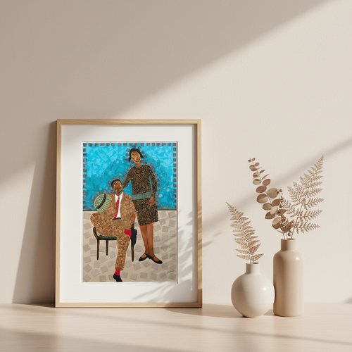 They Came Before Us 1 abstract collage art print — minimal tabletop mock-up of Black ancestry art