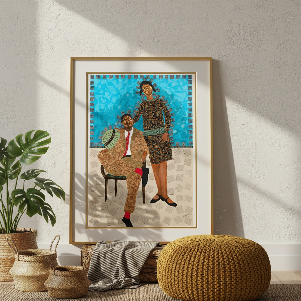 They Came Before Us 1 art print in sunlit boho nook natural frame mock-up — Black ancestry art