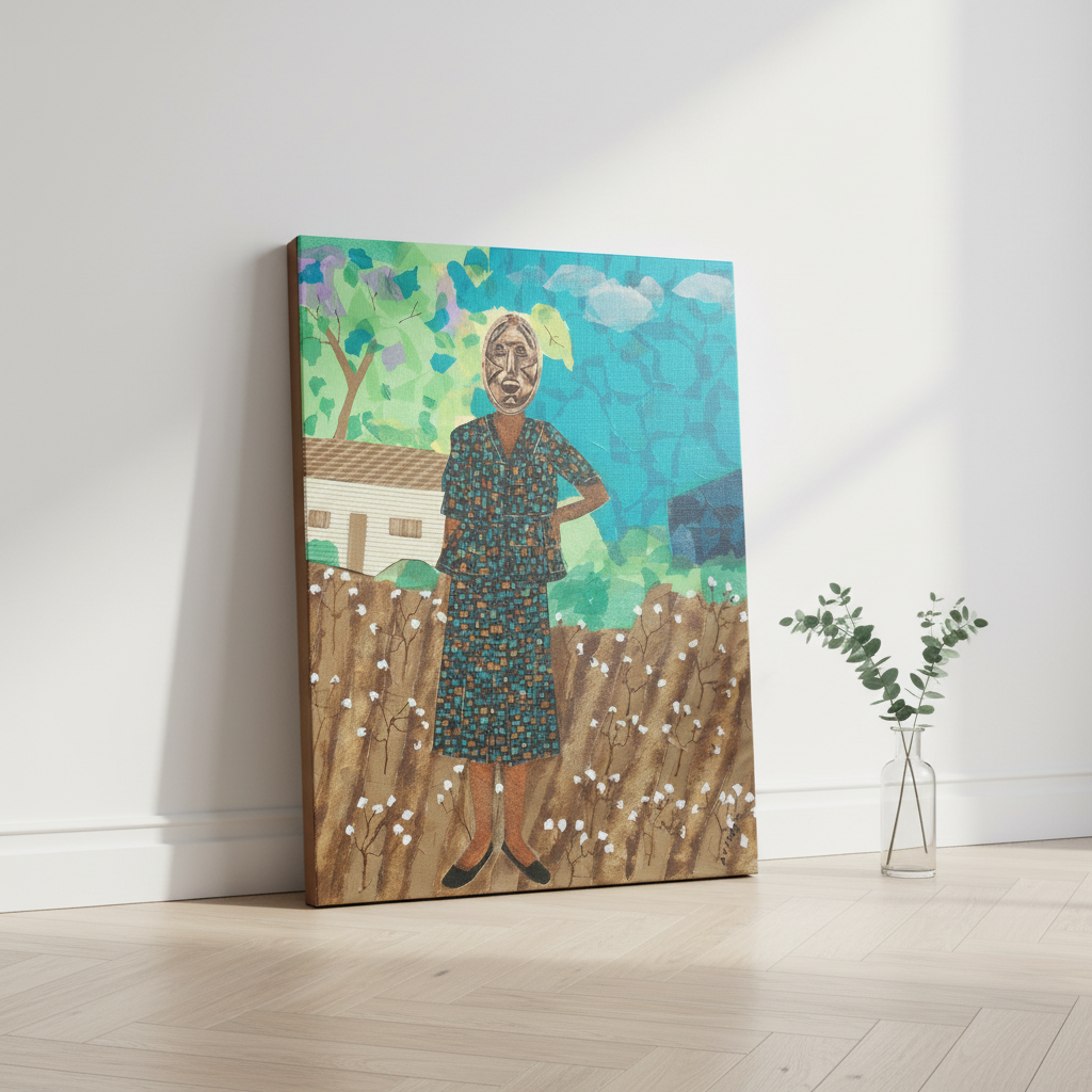 They Came Before Us 2 canvas print at angle leaning on floor with white wall — Black history art