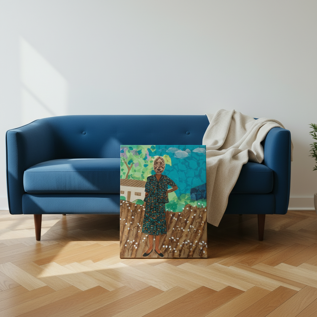 They Came Before Us 2 canvas print leaning against blue sofa on floor — Black ancestry art on canvas