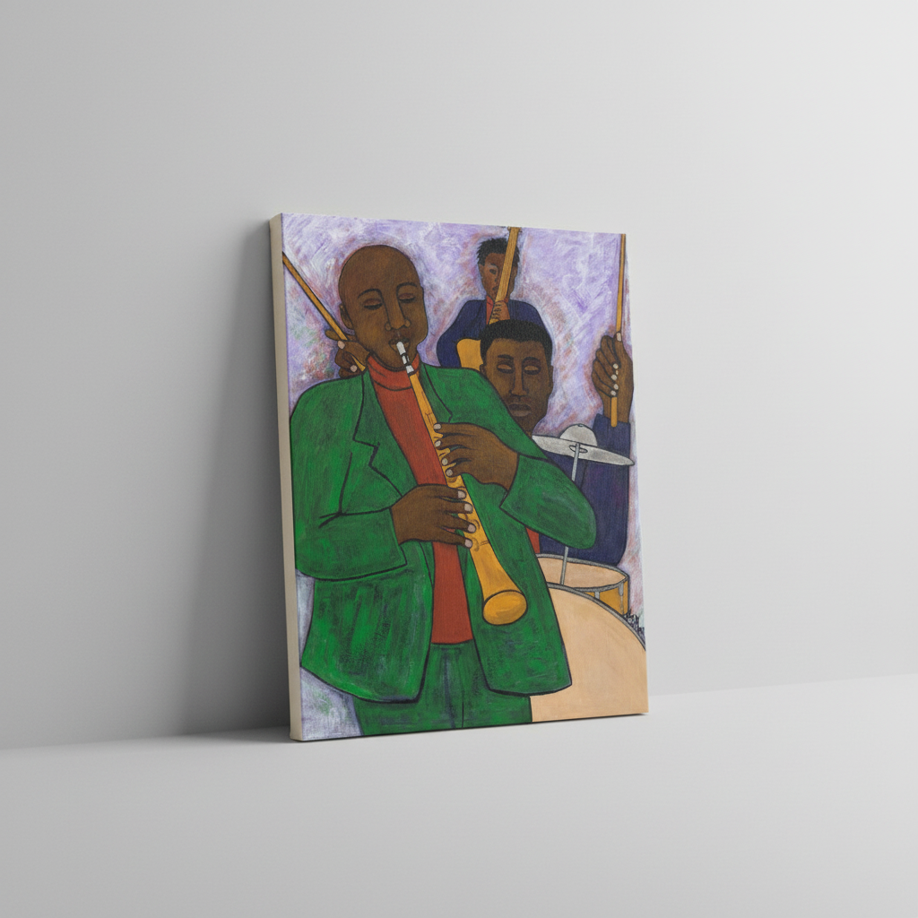 The Three Musicians original painting — Black jazz trio original artwork on stretched canvas