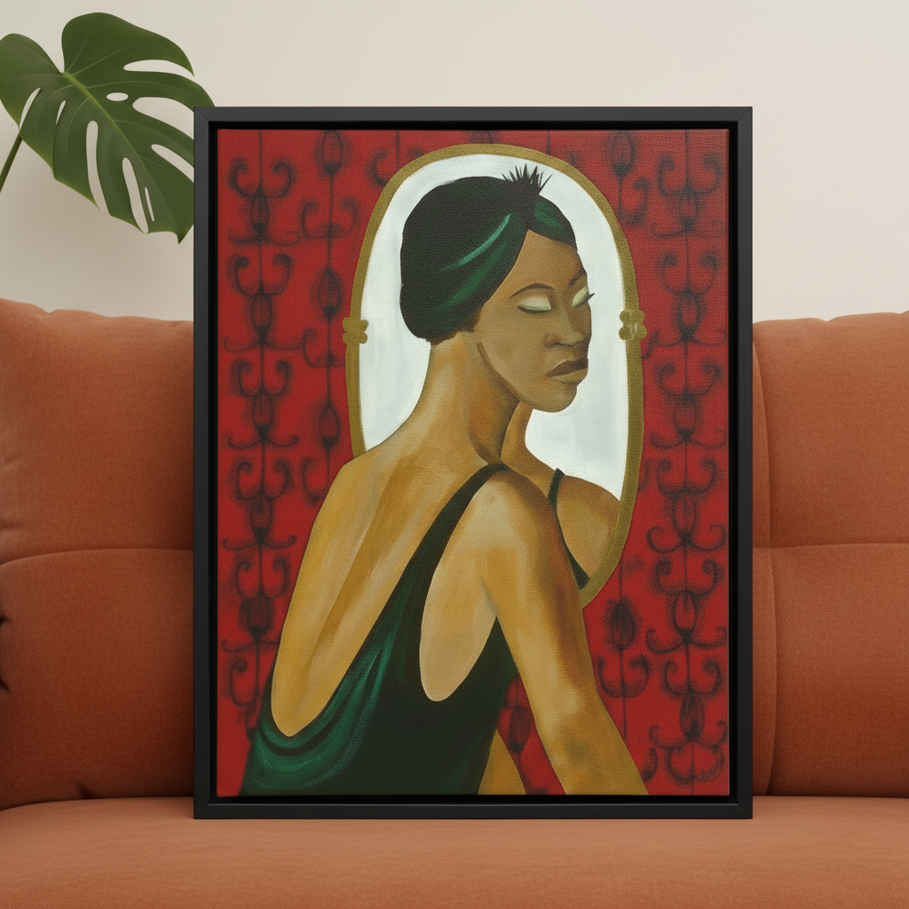 Black Woman Framed Canvas Wall Art (Church Hat) | African American Decor