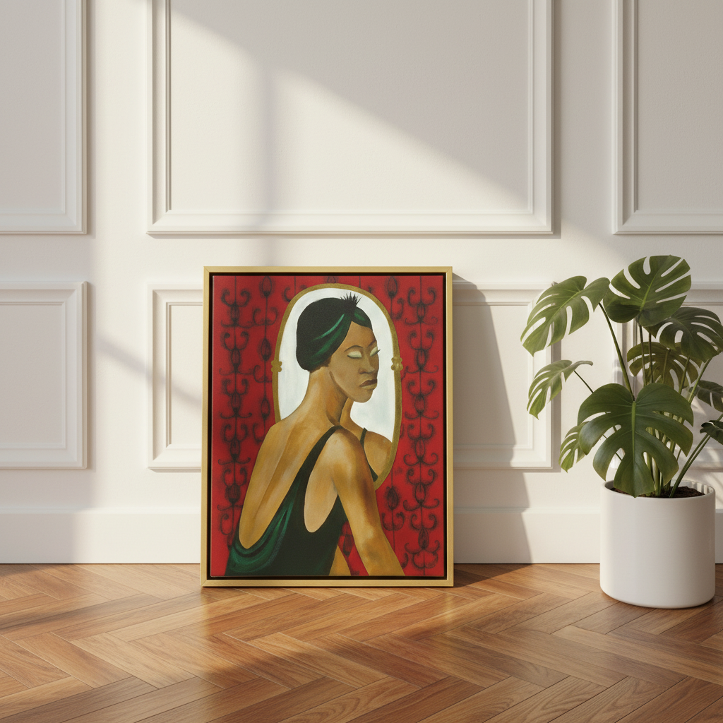 Black Woman Framed Canvas Wall Art (Church Hat) | African American Decor