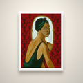 Woman in the Mirror giclee print — full artwork image of Black woman portrait on white cotton paper