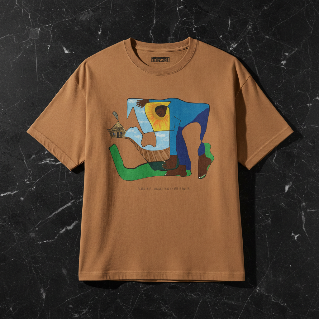 The Sharecropper toast tee front flatlay on black marble — Art Is Power Vol. I | Inkwell Fine Art Prints