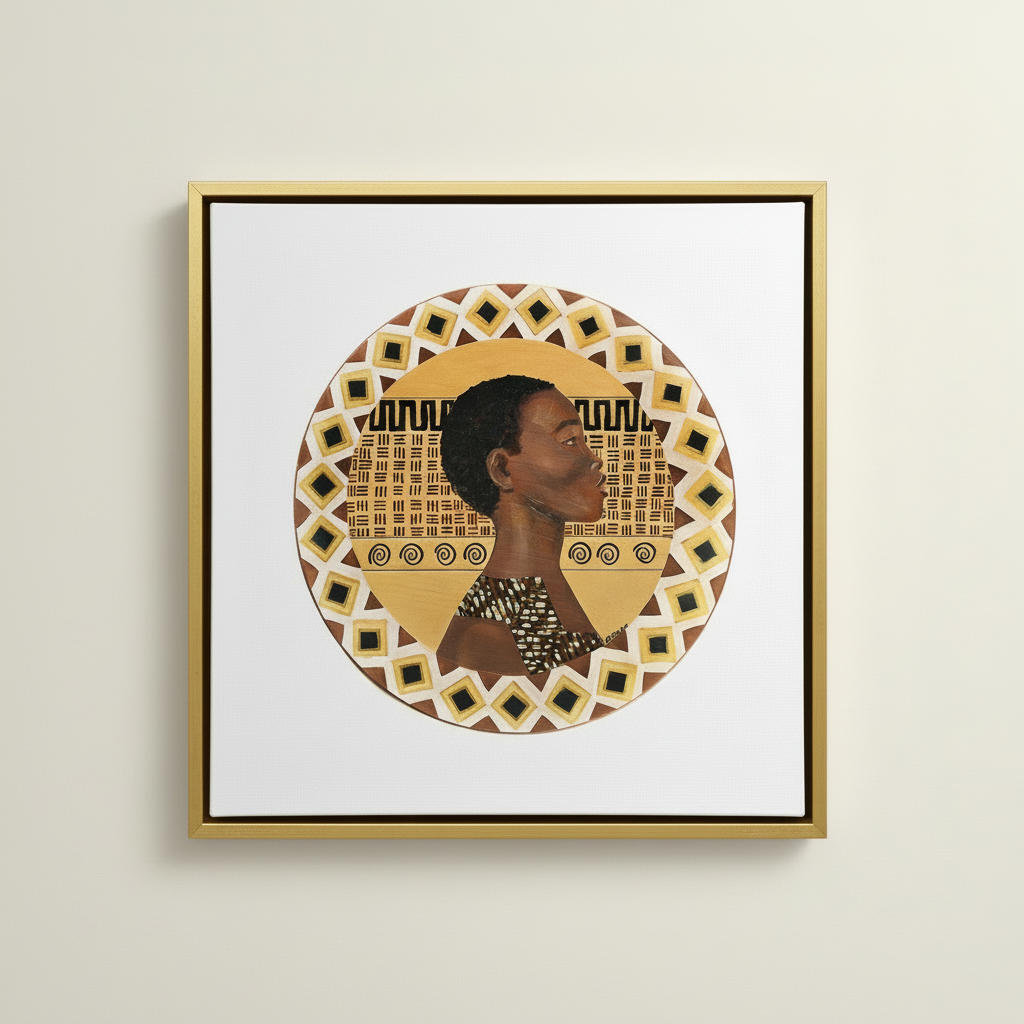 Dahomey Warrior — Framed Canvas Print, Gold