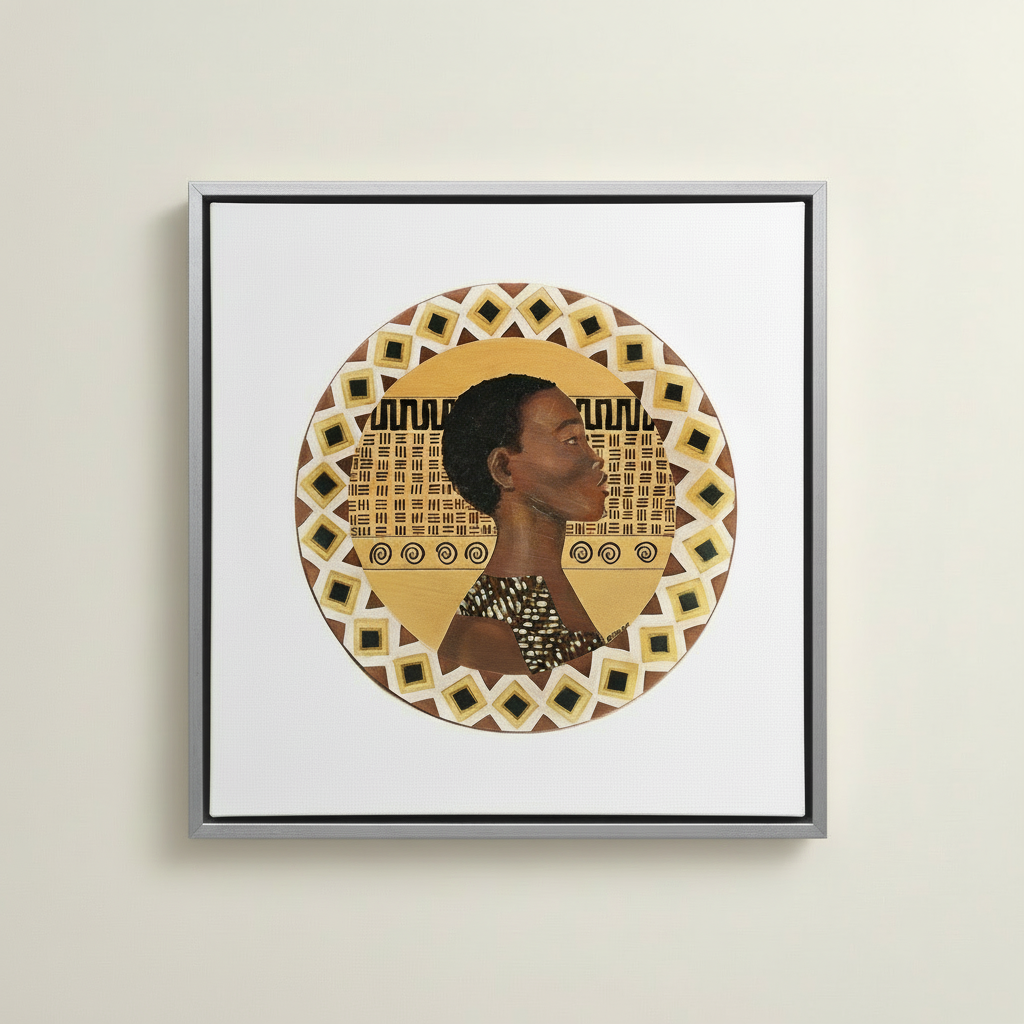 Dahomey Warrior — Framed Canvas Print, Silver
