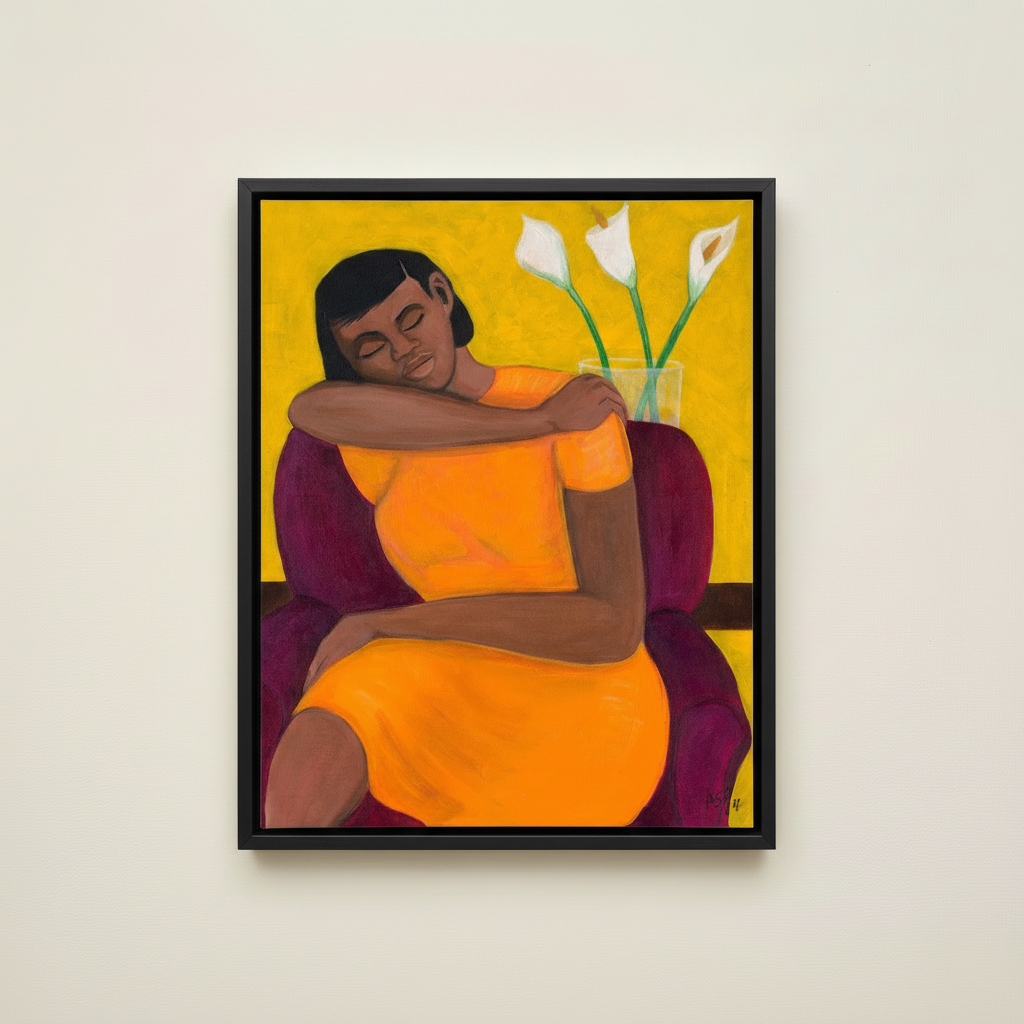 Black Woman Framed Canvas Wall Art (Meditation) | African American Home Decor