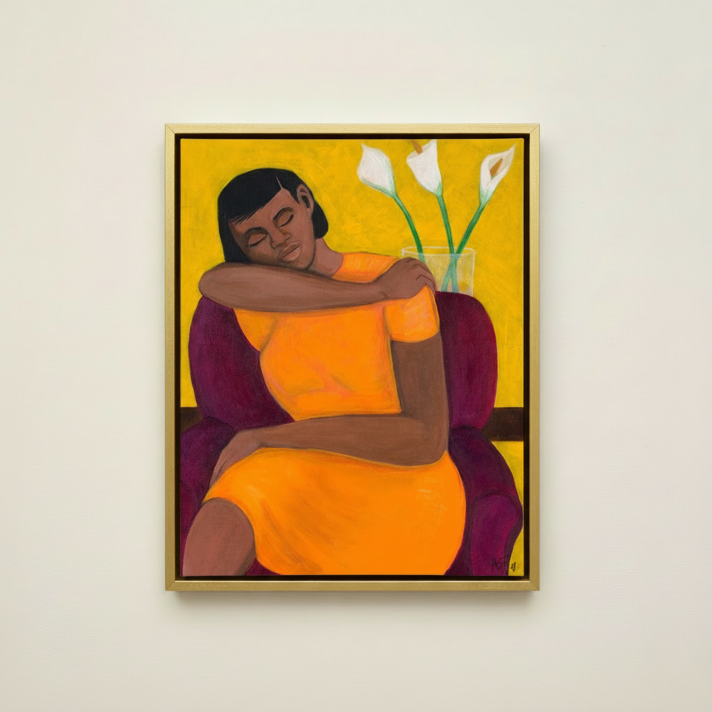 A Quiet Moment — Framed Canvas Print, Gold
