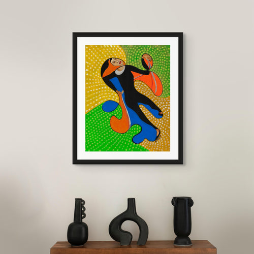 Acrobat continuous line art print in black frame — colorful Black youth art by Antionette Simmons Hodges (1)
