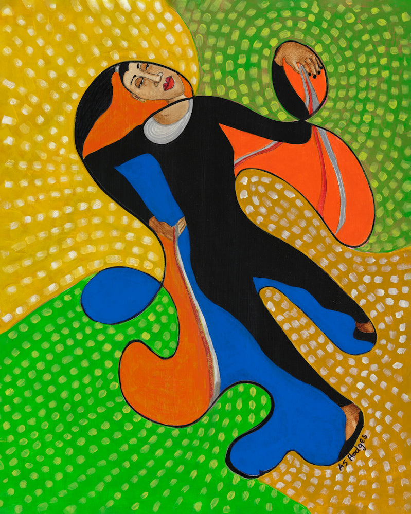 Acrobat continuous line art print in black frame — colorful Black youth art by Antionette Simmons Hodges (2)