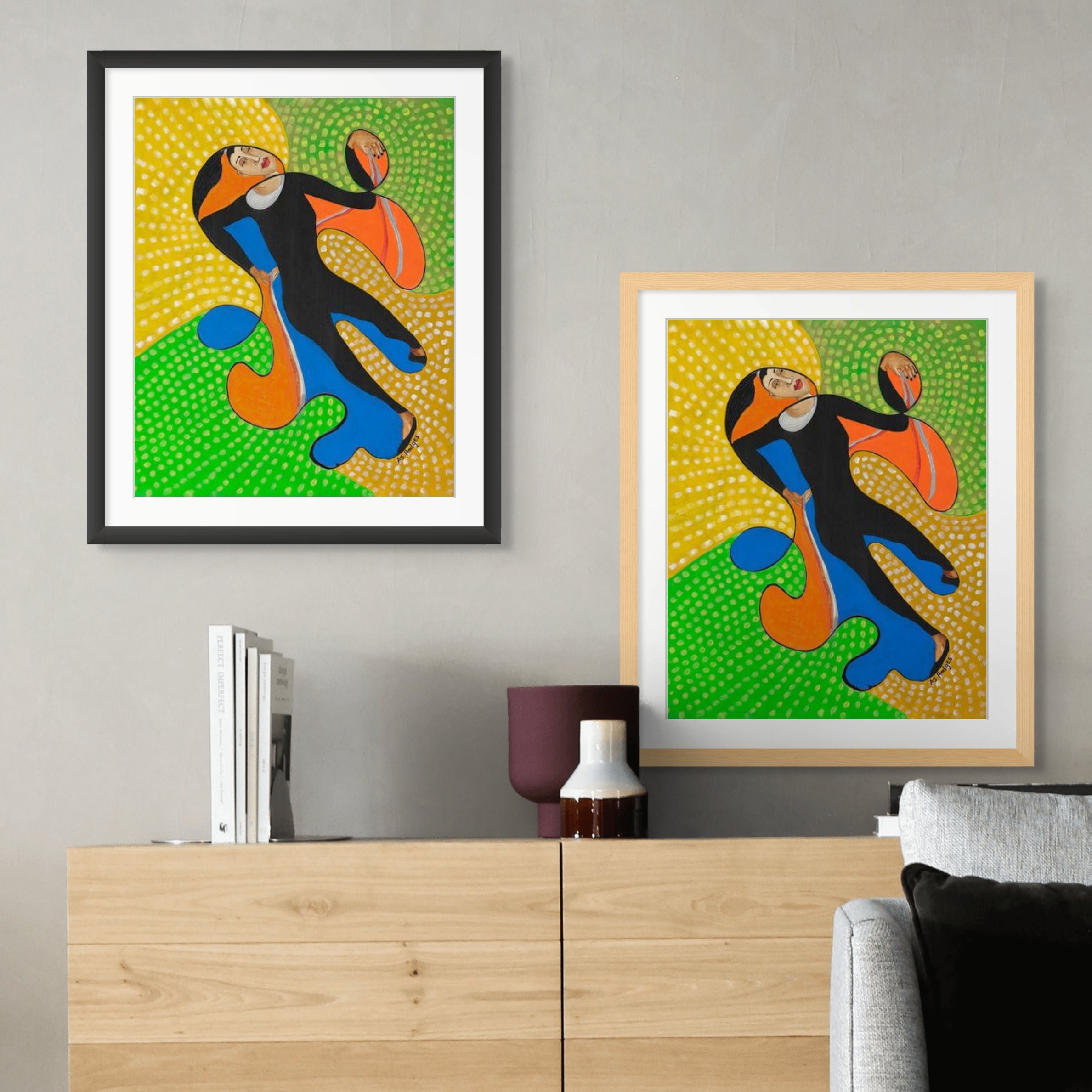Acrobat continuous line art print in black frame — colorful Black youth art by Antionette Simmons Hodges (3)
