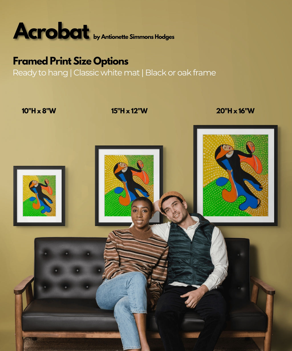 Acrobat continuous line art print in black frame — colorful Black youth art by Antionette Simmons Hodges (6)