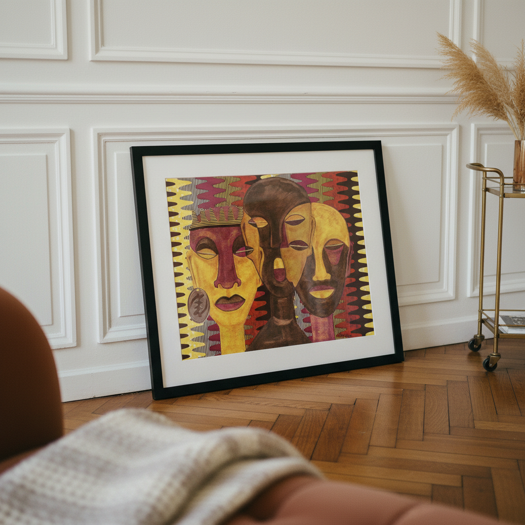 All Hail the Queen framed giclee print in black frame, Parisian floor-lean styling — Afrocentric queen art