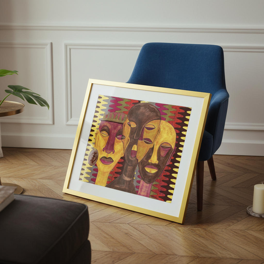 All Hail the Queen giclee print leaning against a chair, Parisian styling — Afrocentric queen art