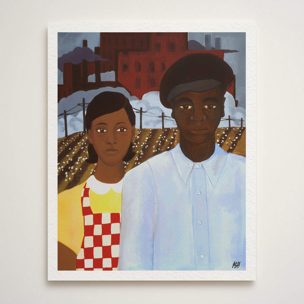 American Gothic Revisited fine art print — full artwork image of an African American couple in dignified frontal pose